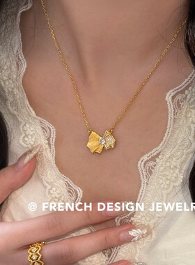 超美法式布契风拉丝锁骨链S925纯银镶钻蝴蝶结项链优雅礼服配