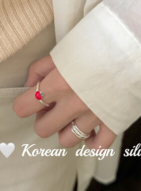 韩国小众个性设计饰品 S925纯银红色滴釉苹果戒指高级感叠戴圣诞