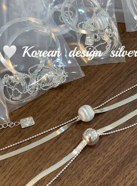 韩国东大门秋冬季S925纯银项链女裸链气质百搭可叠戴扁蛇骨锁骨链