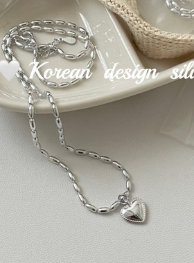 韩国创意小众设计重工银饰品 S925纯银 爱心项链简约百搭高级感女