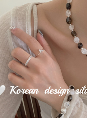 韩版2025年新款简约小众设计 S925纯银简约小薄片带钻闭口戒指ins