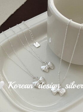 韩国气质甜美小众设计饰品 S925纯银 新款拉丝蝴蝶结项链温柔百搭