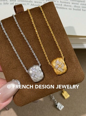 法式布契风拉丝编织项链S925纯银锁骨链气质优雅礼服配饰品精致