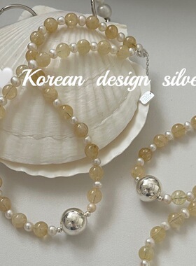 金发晶银球珍珠项链 S925纯银气质高级感精致锁骨链 清透百搭
