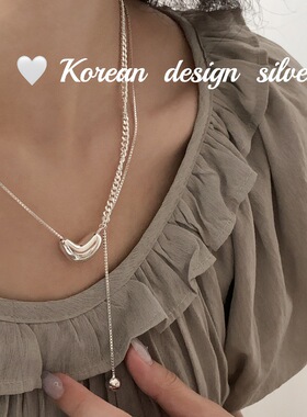 韩国小众设计ins风项饰品 S925纯银爱心抽拉重工项链 显锁骨质感