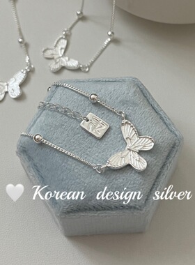 韩国东大门网红ins风饰品 S925纯银蝴蝶珠珠项链温柔气质小清