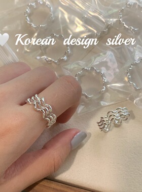 韩国ins博主同款手饰品 S925纯银三层波浪戒指女 个性小众食指环