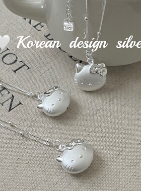 韩国ins风小众设计甜美饰品 S925纯银拉丝凯蒂猫项链清新百搭可爱