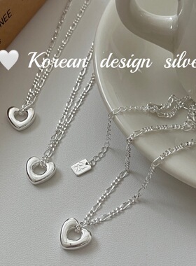 韩国东大门ins风银饰品 S925纯银重工镂空爱心项链小众设计高级