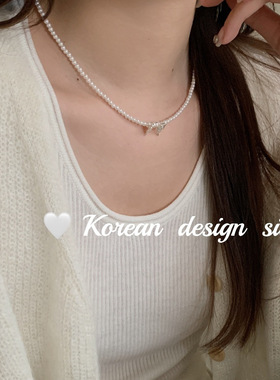 韩版ins简约手工饰品 S925纯银比翼双飞珍珠项链叠戴秋冬毛衣链女