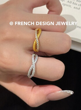 法式布契风手工拉丝指环 S925纯银 线条缠绕超闪合成立方氧化锆