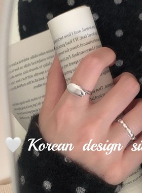 韩版东大门冷淡风亮银饰品 S925纯银极简光面椭圆戒指叠戴高级感