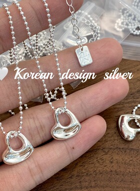 韩国东大门银饰品批发 S925纯银镂空爱心形珠子项链女叠戴