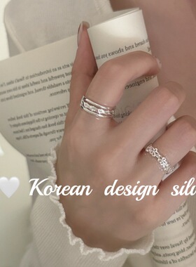韩系东大门小众ins风设计饰品 S925纯银镂空麻花戒指小众高级感女