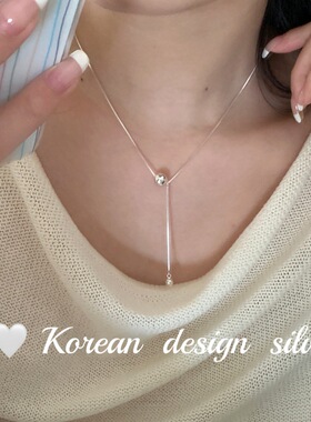 韩系ins风小众设计毛衣链 S925纯银简约圆球流苏项链叠戴高级感女