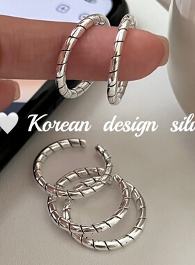 韩国简约小众设计银饰品 S925纯银滴釉缠绕戒指ins高级感百搭女款