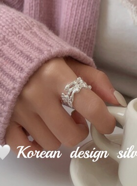 2025年韩国秋冬ins风新款 S925纯银多层肌理感不规则波浪戒指