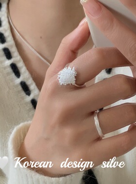 韩系东大门小清新简约指环 S925纯银小众不规则菱形编织戒指高级