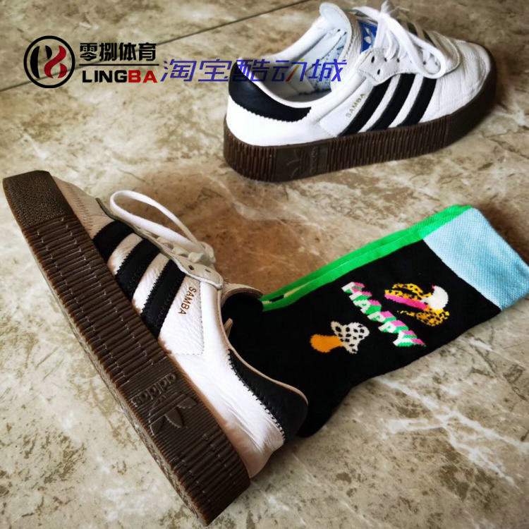 三叶草ADIDAS SAMBAROSE女鞋黑白复古厚底松糕板鞋 AQ1134/FV0767 - 图1