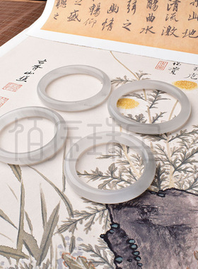 天然玉石冰翠手镯水墨丹青玉镯冰灰色戈壁料山水意境玉手镯女款