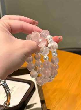 马达加斯加仿粉水晶手链凤九手串招财招桃花心手饰闺蜜玻璃手链女