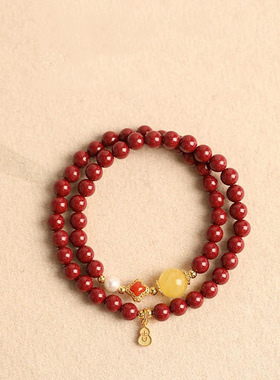 紫金砂朱砂手串女款紫金砂手链本命年红色仿蜜蜡低含量朱砂手串