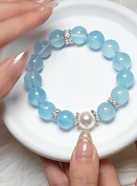新款仿天然海蓝宝手链女款清新甜美轻奢小众设计女款手串闺蜜