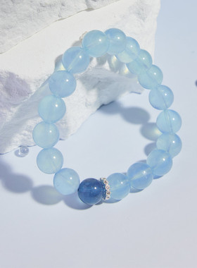 仿天然海蓝宝手链女款小众设计感仿蓝色水晶手串女生送闺蜜礼物