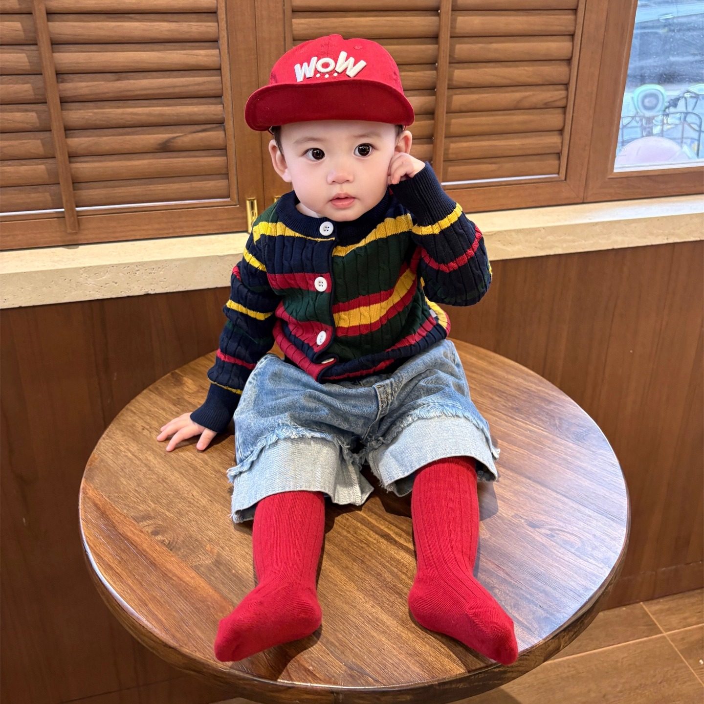 男宝宝秋装套装潮帅气时髦婴儿衣服春秋款针织开衫毛边牛仔裤分体,淘宝优惠券,粉丝福利购,淘宝优惠卷