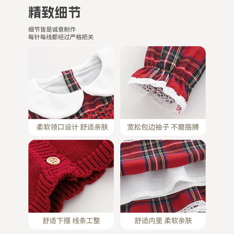 女宝宝连衣裙春秋款婴儿衣服洋气针织开衫超萌格子公主裙周岁礼服,淘宝优惠券,粉丝福利购,淘宝优惠卷
