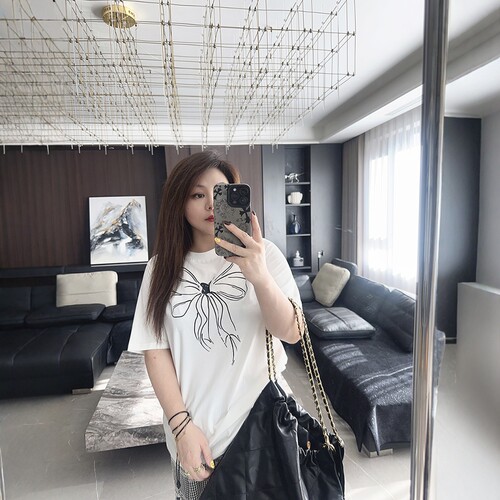 线条蝴蝶结 大码女装胖mm2025年早春装新款显瘦减龄短袖半袖t恤 - 图3