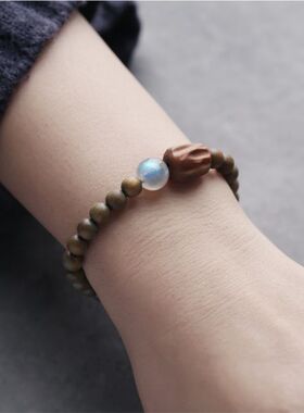 「暗香浮」老山檀香木月光石绿檀木手链手串手绳女款手饰女生礼物