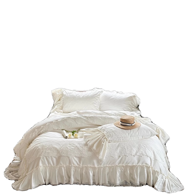 Four-piece cotton bed skirt with tribute satin