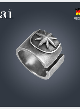 cai复古纯银六芒星手工男士戒指