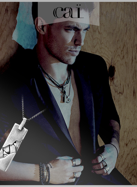 cai复古925银男士几何挂件毛衣链