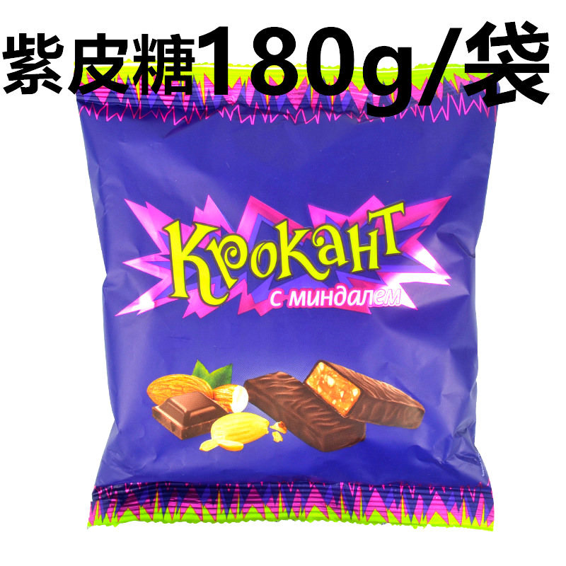 俄罗斯进口KDV紫皮糖整箱180克*14袋扁桃仁夹心巧克力零食品喜糖 - 图0