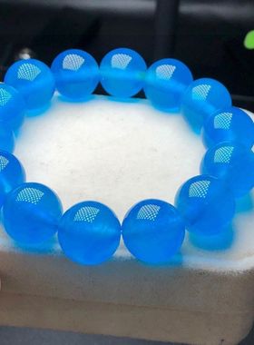 天然缅甸翡翠精雕圆珠蓝水手链手串高冰新款精致玉石蓝色手链精品