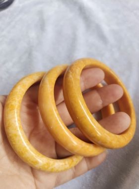 缅甸翡翠黄翡扁条手镯金灿灿铁龙生手环如意玉镯保平安招财