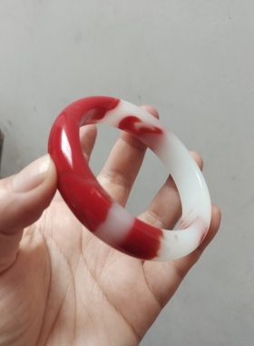 新疆玉旺夫鸡血玉色手镯正品玉石飘花玉镯女款七彩玉高档玉手镯
