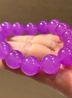 紫罗兰色玉石精雕圆珠手链玫紫色手链女款招财永久不掉色可水洗