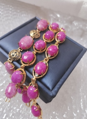 真空电镀镶嵌舒俱来手链 女款粉紫色蛋形玉手串