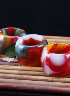 七彩石鸡血石扳指多色玉戒指男士大拇指指环古玩文玩琉璃工艺品