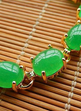 缅甸A货翡翠正阳绿满色手链手串脚链冰糯种纯银镶嵌翠绿手串女款