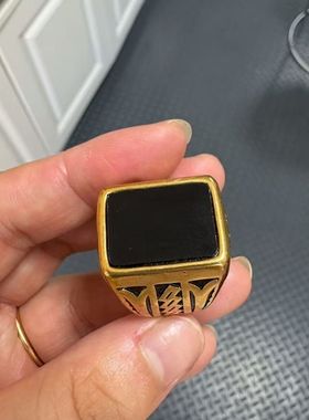 回流鎏金黑宝石平安无事男款戒指霸气扳指不掉色高品质送礼物