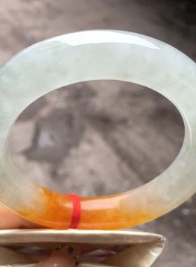 半黄玉石胖圆条冰种白底黄色镯子正圈圆条玉镯子 手镯饰品送妈妈