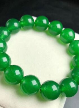 冰种绿色石英岩玉石精雕圆珠手链满绿冰阳绿手串绿色精品男女款