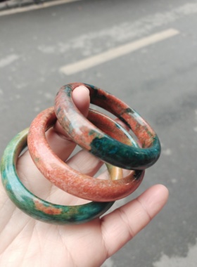 孔雀石手镯复古玉石女款旺夫玉手镯蓝绿漂花高档百搭玉器首饰礼物