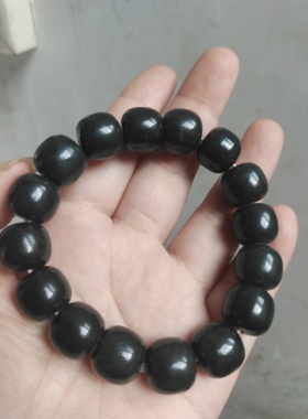 新疆天然和田玉黑青玉塔青手串男女款老型桶珠手链黑青玉真品细料