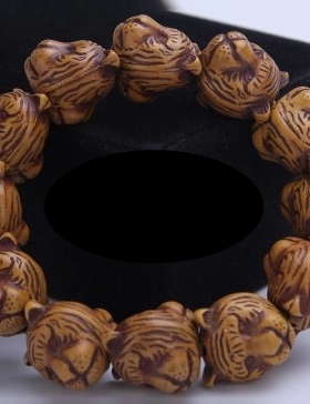 精雕木质老虎头手链天然玉石佛珠