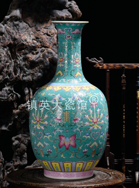 扒花粉彩中式公司玄关客厅摆件